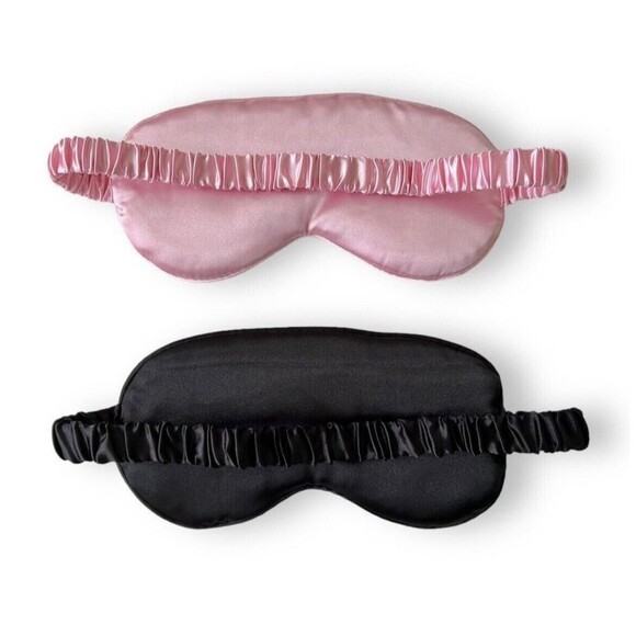 Set Of 2 Sleep Masks Pink & Black Sleeping Silk Night Eye Mask Eyes - Picture 2 of 2